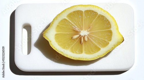 Lemon Slice On White Cutting Board