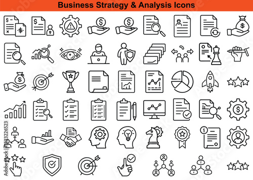 Comprehensive Set of Business Strategy and Analysis Icons for Professional Use