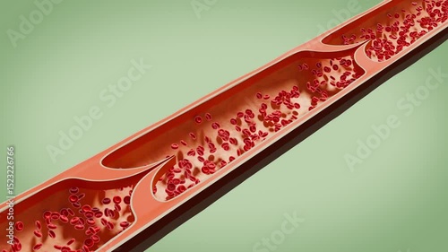 Vein with red blood cells flowing in time with heartbeat