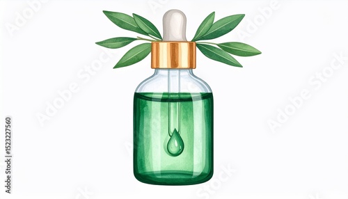 Green Essential Oil Dropper Bottle with Leaves