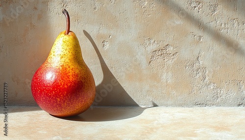 Red And Yellow Fruit Still Life On Beige Background