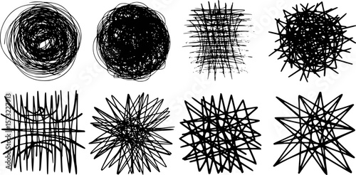 Abstract black scribble shapes and geometric vector elements