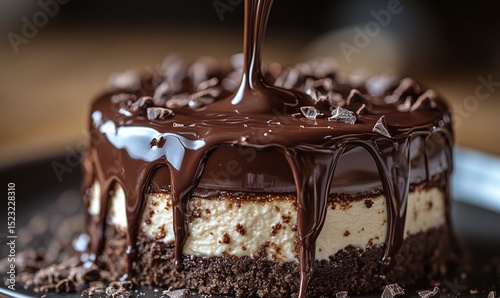 Rich Chocolate Cheesecake Dessert Drizzled With Ganache