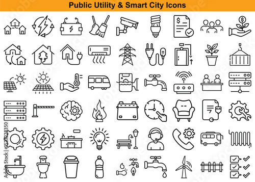 Public Utility and Smart City Outline Icons Set Symbols