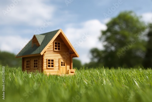 Selecting a wooden house situated on a lush green lawn represents the notion of saving and investing in the idea of purchasing a property with the use ...
