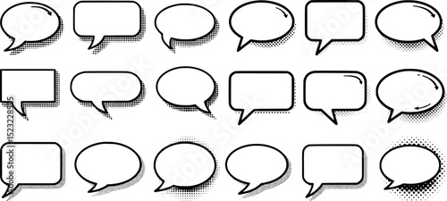 Collection of black and white speech bubbles
