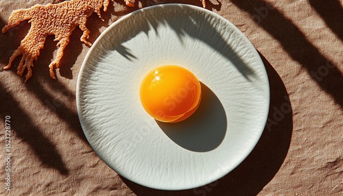 Single Egg Yolk on a White Plate, Natural Light Food Photography