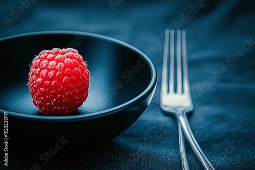 Single Red Berry In A Dark Bowl With Silver Utensil On Dark Background