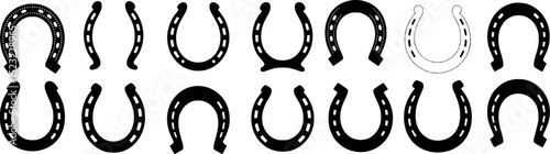 Set of black and white horseshoe illustrations
