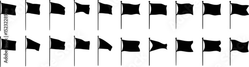 Silhouette flags displayed on poles animation frames