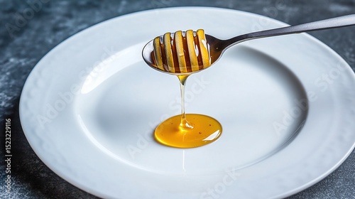 Sweet Honey Dripping from Spoon onto Dish