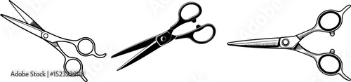 Vector illustration of three different hair cutting scissors