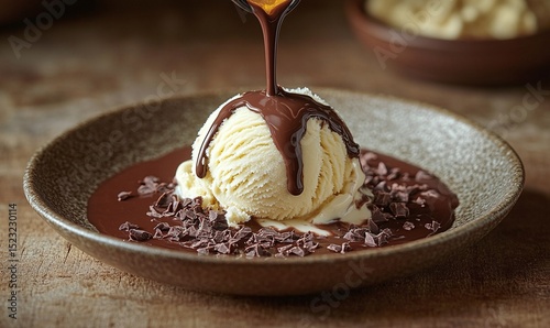 Vanilla Ice Cream with Rich Chocolate Sauce and Shavings