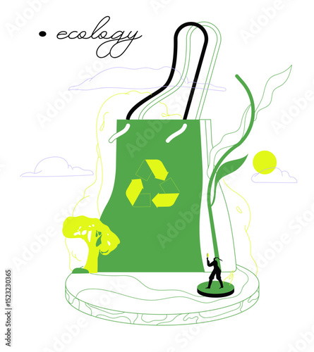 Environmentally friendly reusable shopping bag or eco shopper. Vector illustration 
