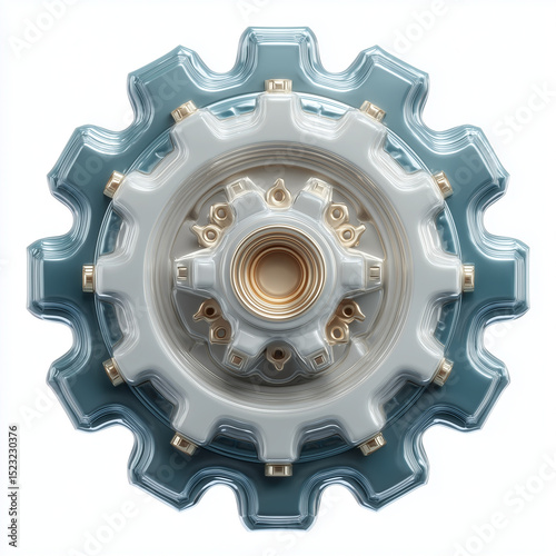 Stylized vector of interlocking metallic gears on white background  