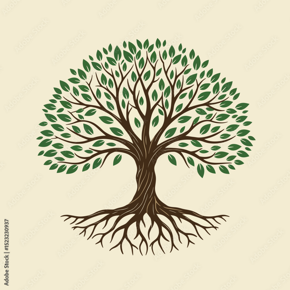 Naklejka premium Tree of life emblem. Tree of knowledge symbol. Organic nature icon. Natural plant logo. Vector illustration.