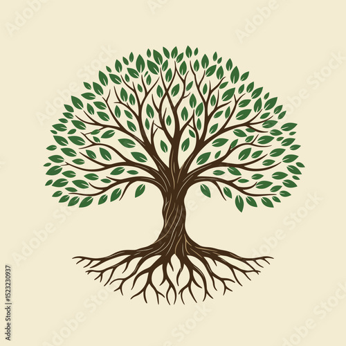Tree of life emblem. Tree of knowledge symbol. Organic nature icon. Natural plant logo. Vector illustration.