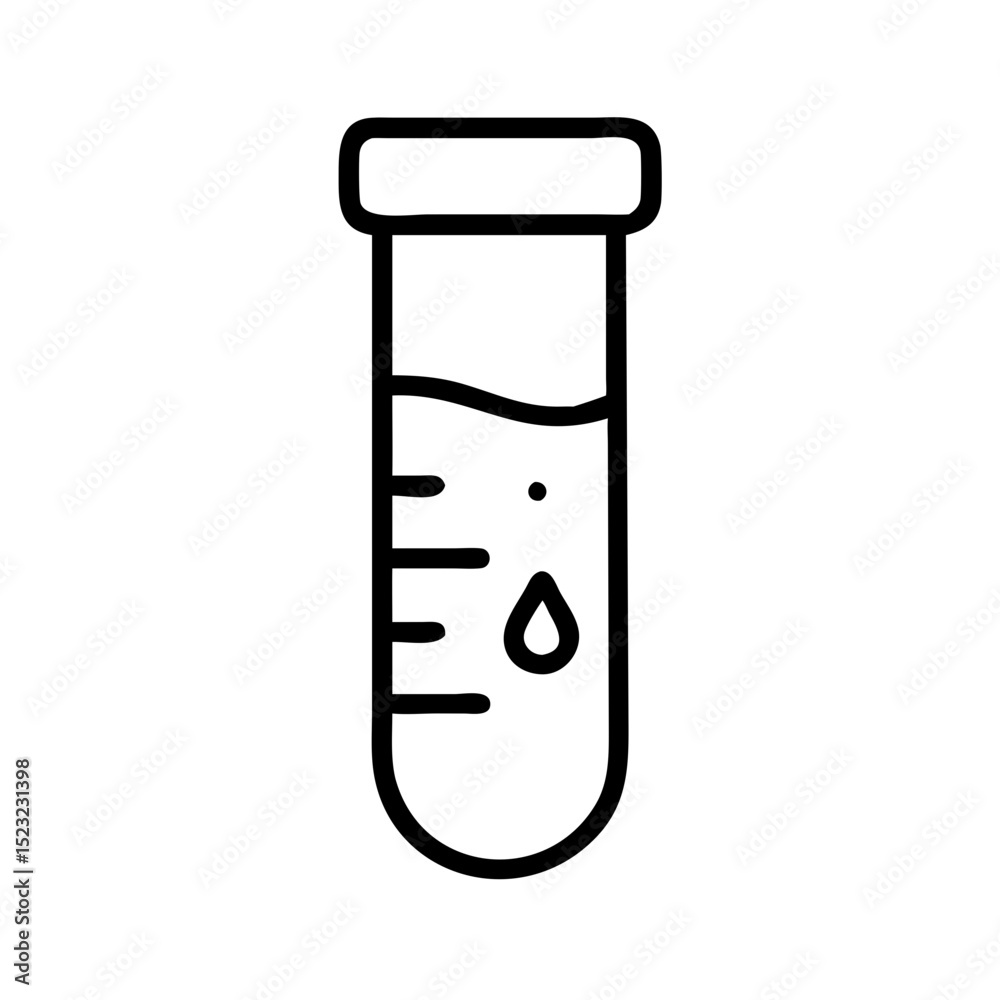 Test tube with liquid and droplet in minimalist line style Test tube with liquid and droplet in minimalist line style