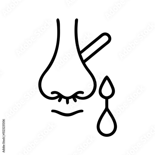 Nasal swab illustration with a droplet next to a nose outline  