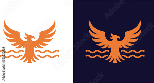 Vector phoenix bird logo design graphic vector illustration with wings and water waves brand identity