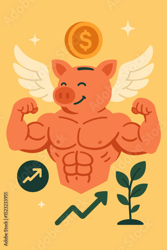 Winged financial strength concept. Angel wings symbolizing soaring economic growth, investment success, wealth building, market stability, and financial protection. Business prosperity power icon.