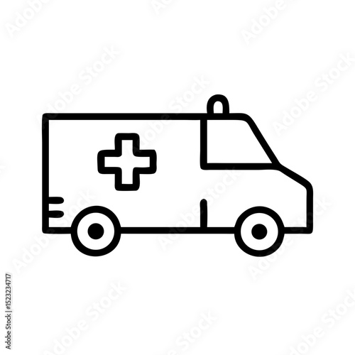 Ambulance vehicle icon in simple line art design  