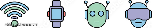 Vector vector icons set of modern technology devices including wifi smartwatch robot and vr headset design
