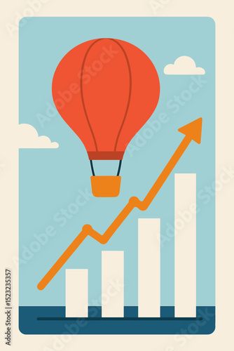 Hot Air Balloon Ascent Symbolizing Market Growth and Business Success, Financial Progress, Economic Boost, Company Expansion, and Investment Opportunity