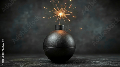 Explosive device with spark ignited in a dark setting showcasing danger and curiosity
