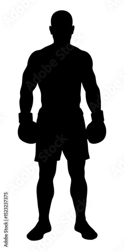 Strong Male Boxer Silhouette Standing with Gloves - Vector Illustration of Power and Determination