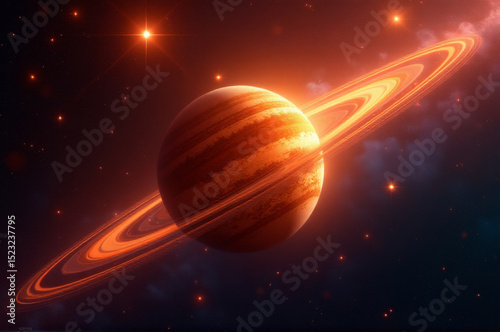 A planet with a prominent ring system, great for sci-fi and space-themed illustrations