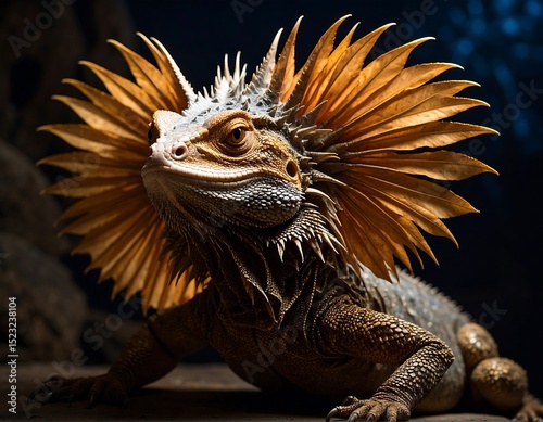 Close-up of a lizard with elaborate crest