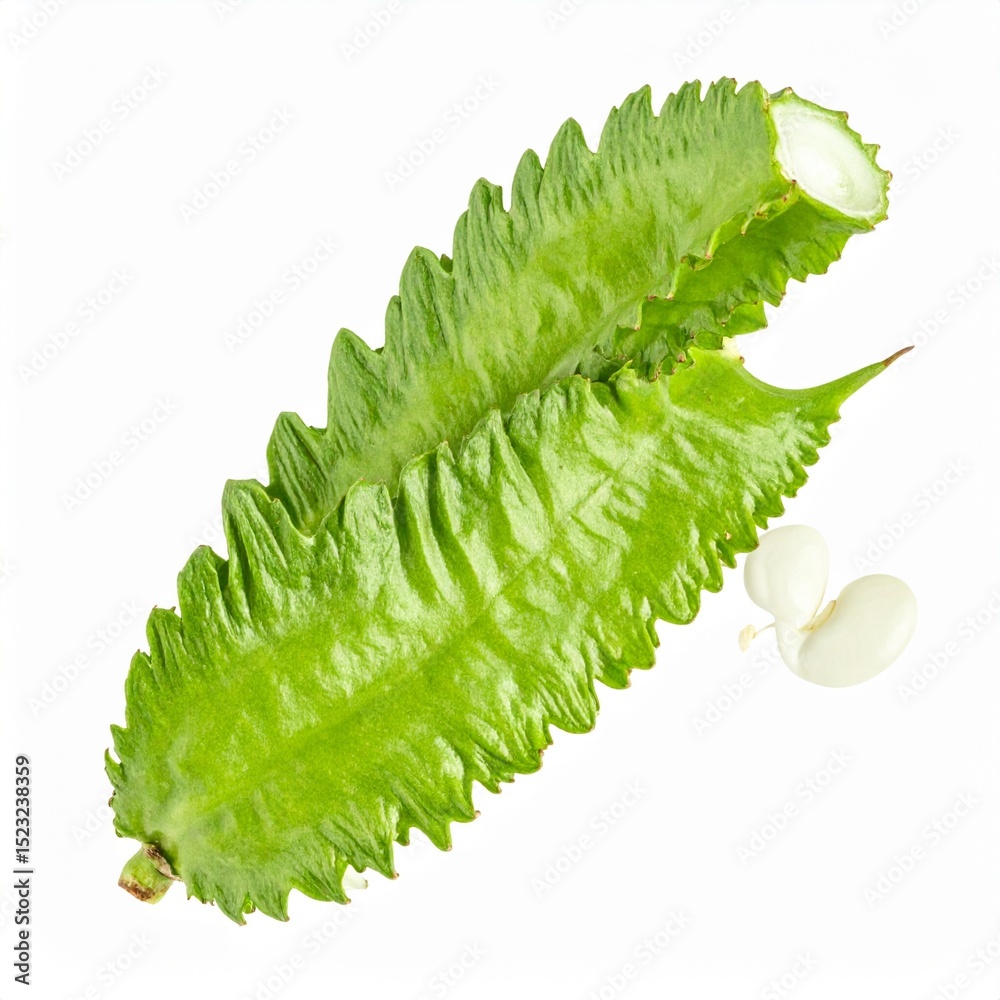 Naklejka premium Winged Beans on Isolated White Background – Angular Green Pods with Four-Sided Ridges and Natural Macro Detail