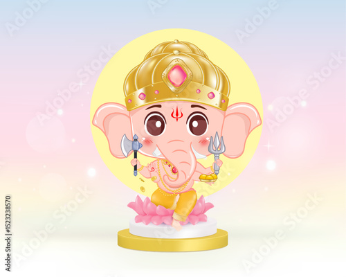 Indian god Ganesh Chaturthi , Cute cartoon illustration of Lord Ganesh.