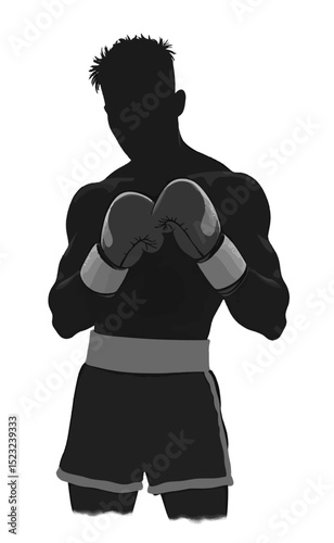 Dynamic Male Boxer Silhouette in Fighting Stance with Gloves - Vector Illustration of Combat Sport
