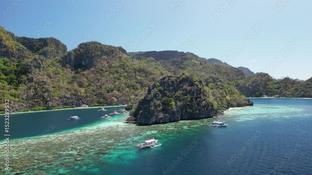 Coral garden drone view, unique exotic tropical rocky island Coron, Philippines Coral garden drone view, unique exotic tropical rocky island Coron, Philippines