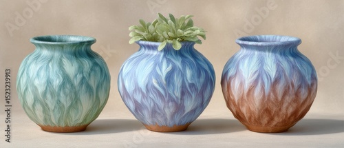 Elegant handcrafted ceramic vase with pastel glazes and blank space