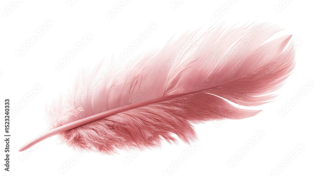 A single pink feather floating on a white background, png, transparent A single pink feather floating on a white background, png, transparent