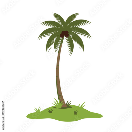 Beach With Palm Trees Icon Summer Vacation On Tropical Island Travel Concept Flat Vector Illustration