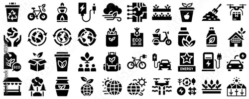 Sustainable Living and Green Energy Icon Set