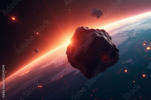 A futuristic space station floating above the Earth's atmosphere, suitable for sci-fi and technology concepts