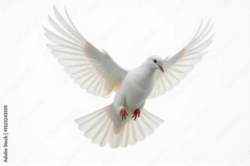 Obraz premium A peaceful scene of a white dove soaring in the sky with its wings outstretched, conveying hope and serenity