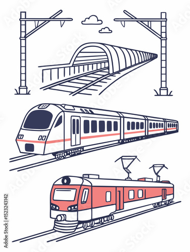 Types of Trains – Locomotives and Railway Transport - Vector Illustration