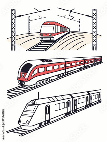 Types of Trains – Locomotives and Railway Transport - Vector Illustration