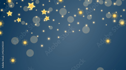 Blue background with sparkling golden stars and bokeh effect.