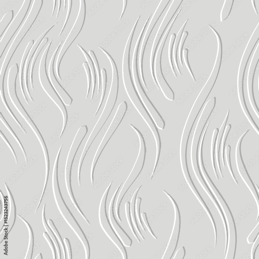 Fototapeta premium 3d embossed seamless abstract vector pattern with dynamic wavy lines , stripes. Modern minimal emboss white background. Relief surface endless texture for textile, fabric, wallpaper. Embossing effect.