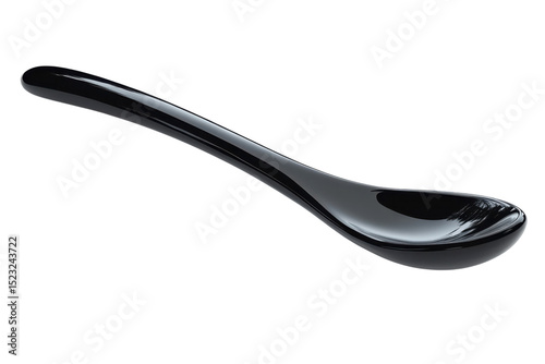 A sleek ebony spoon rests serenely against the void embodying elegance and simplicity perfect on transparent background