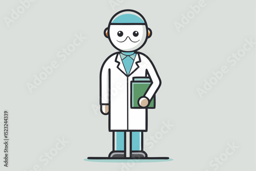 Cartoon doctor, white coat, folder, medical professional, healthcare worker, vector illustration, doctor character, medical expert, clinic staff, hospital role.