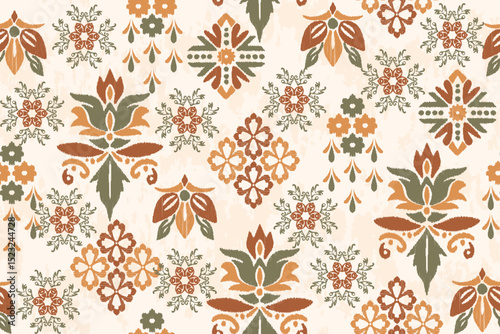 Ikat paisley embroidery on the fabric in Indonesia,India and asian countries.geometric ethnic oriental seamless pattern.Aztec style. illustration.design for texture,fabric,clothing,wrapping,carpet