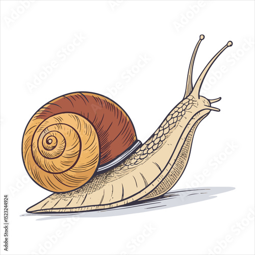 Snail vector illustration, cartoon clipart character, animal in flat style. Wild animals, wild creatures, wildlife concept. Snail vector design isolated on white backgroun.